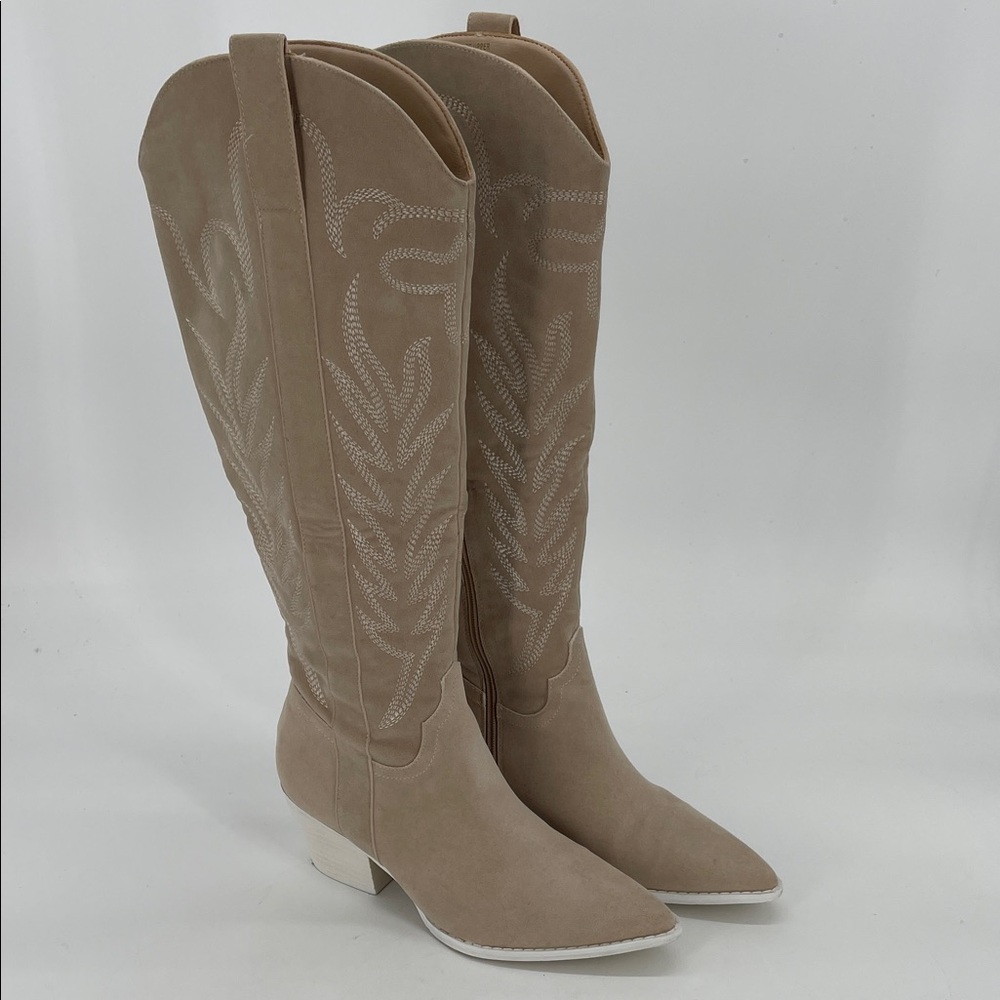 Oasis Society Samara Cedar Wood Embroidered Western Tall Boots Women Size 8